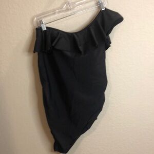 Beach Bump by Motherhood Black One Piece Bathing Suit Size M ruffle ruched sides